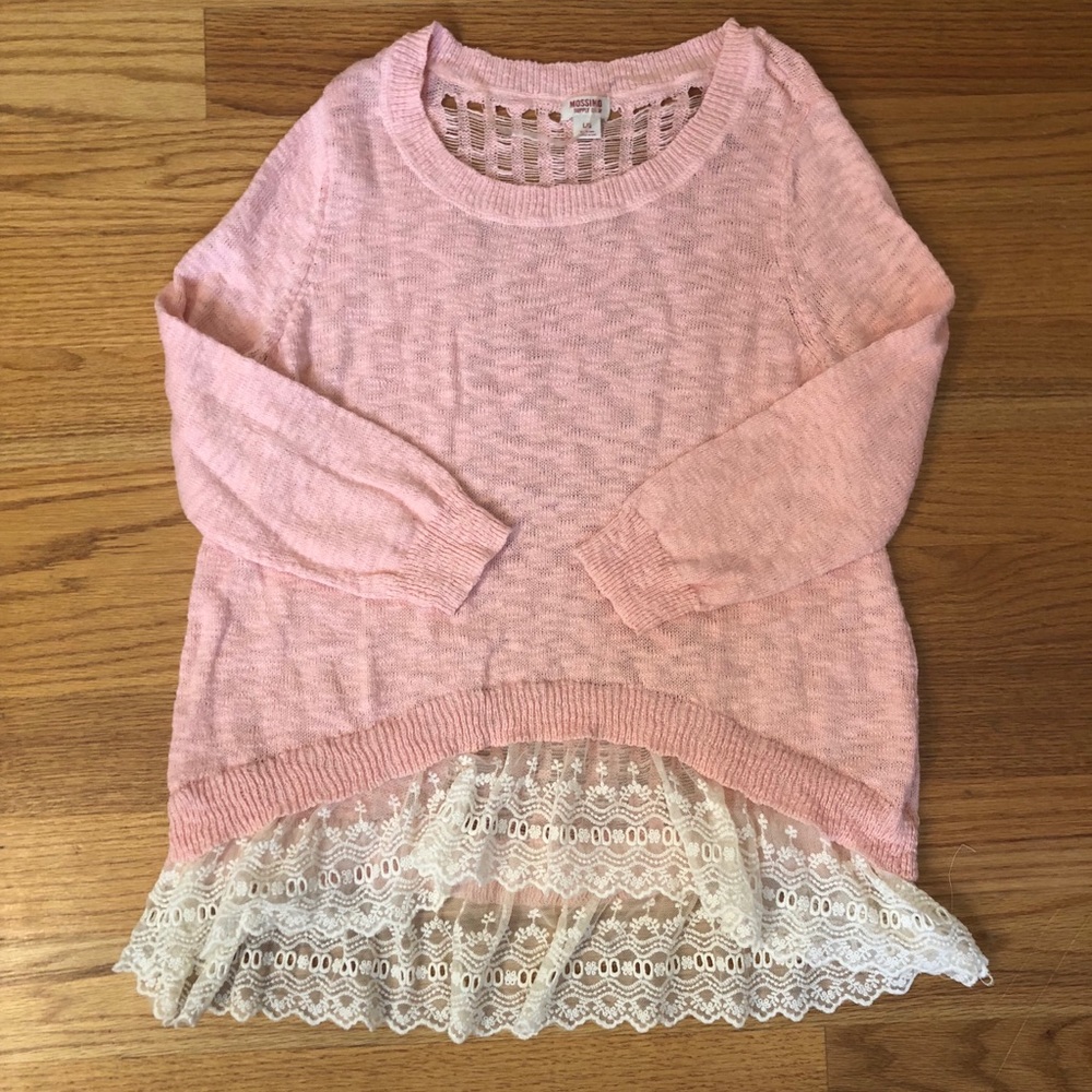 Lace bottom pink sweater